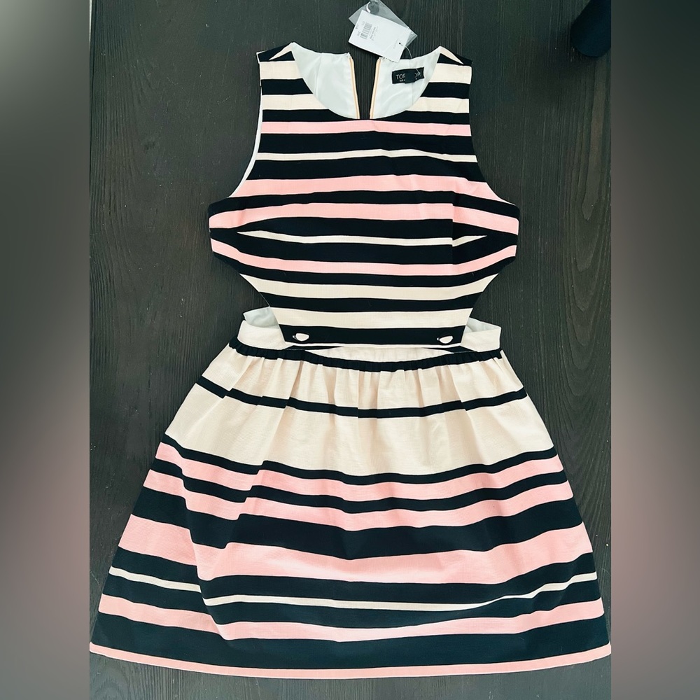 NWT Topshop Pink/white/black striped dress size 8